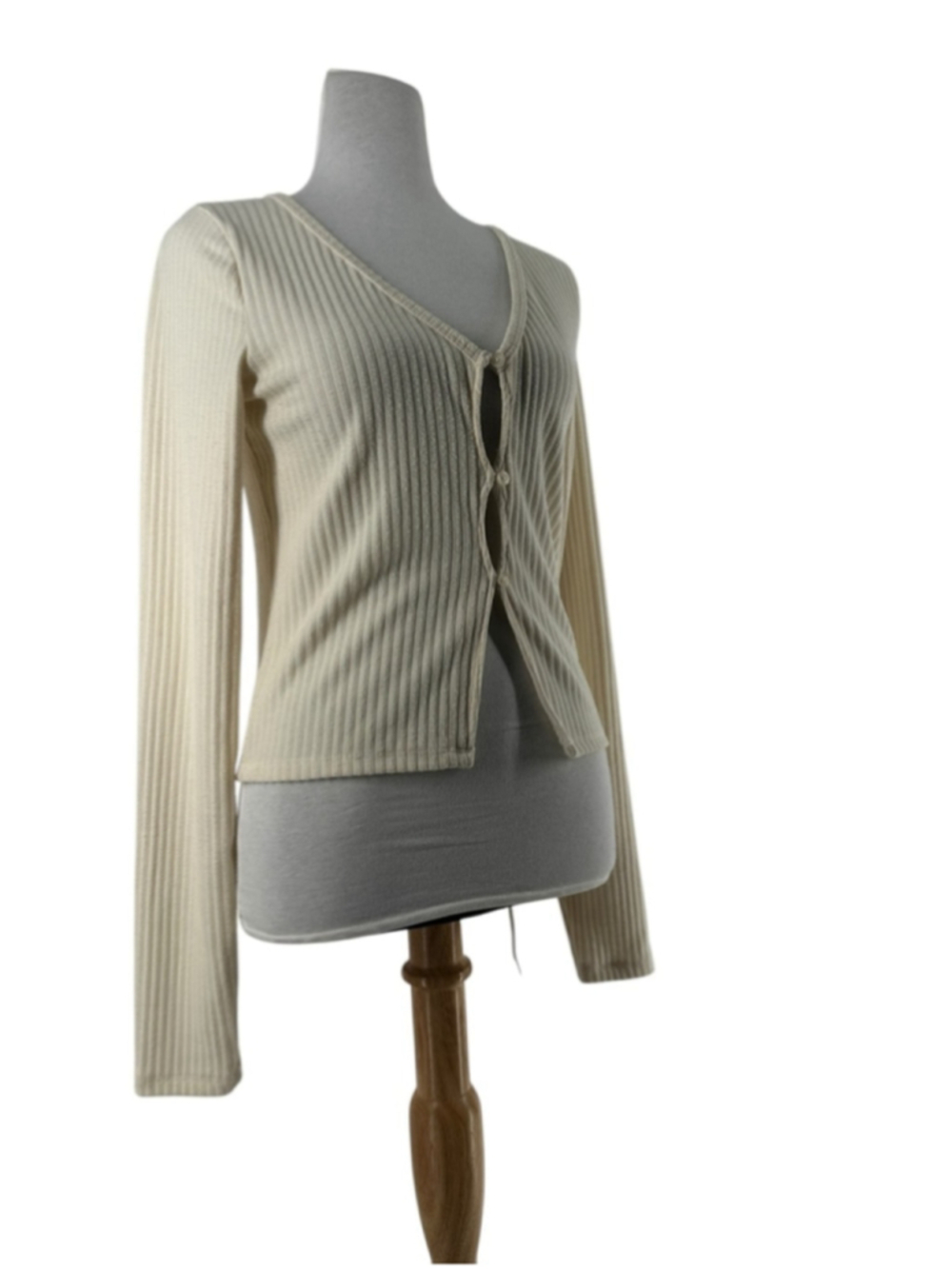 Hollister Cream Ribbed cardigan Long Sleeve y2k 90's sz m - Picture 5 of 6